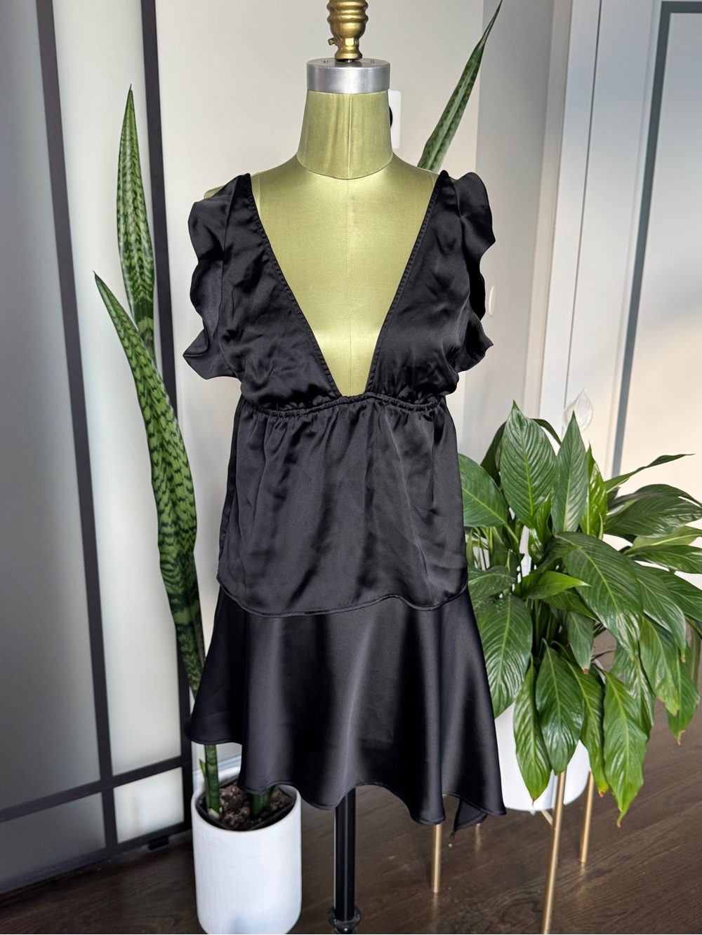 Satin Set Deep V Flutter Sleeve Top and Mini skirt WWW WeWoreWhat